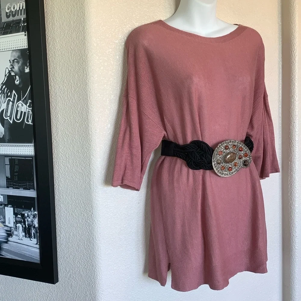 IONE oversized silver paisley buckle with 12 stones, braided cord belt VTG L EUC